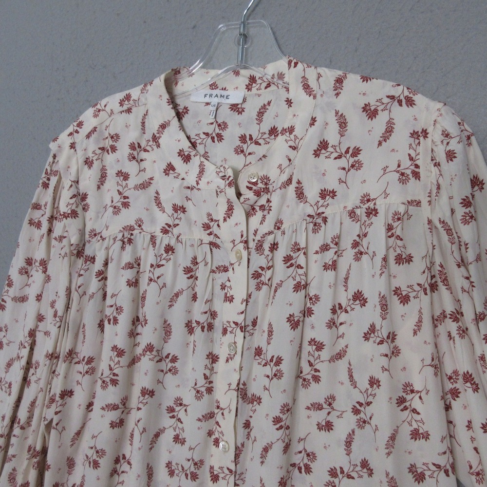 FRAME Top Silk Blend Ruffle Peasant Victorian Boho Romantic Voluminous Floral